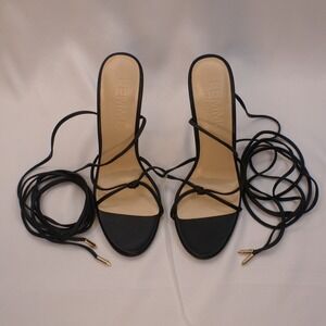 Femme LA Luce Minimale Black Vegan Leather Lace Up Stiletto Sandals Size 35 Glam